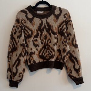 NWOT Unsubscribed 100% Wool Elegant Brown Patterned Women's Sweater